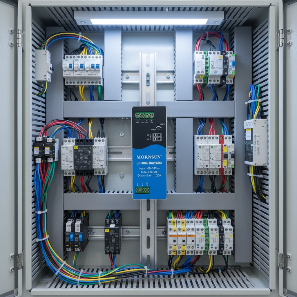 LIF480-20B24R3 480W 24V 20A Single DIN Rail AC-DC Industrial Power Supply AC 85-264V Input 95% Efficiency -40~85 Wide Temp