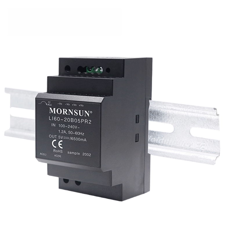 Mornsun LI60-20BxxPR2 60W DIN Rail AC-DC Power Supply Single Output 24V 84%-91% Efficiency 3-Year Warranty High EMC Immunity