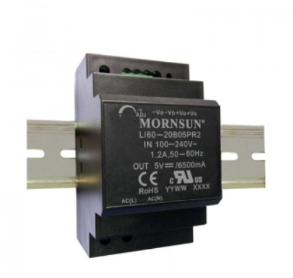 Mornsun LI60-20BxxPR2 60W DIN Rail AC-DC Power Supply Single Output 24V 84%-91% Efficiency 3-Year Warranty High EMC Immunity