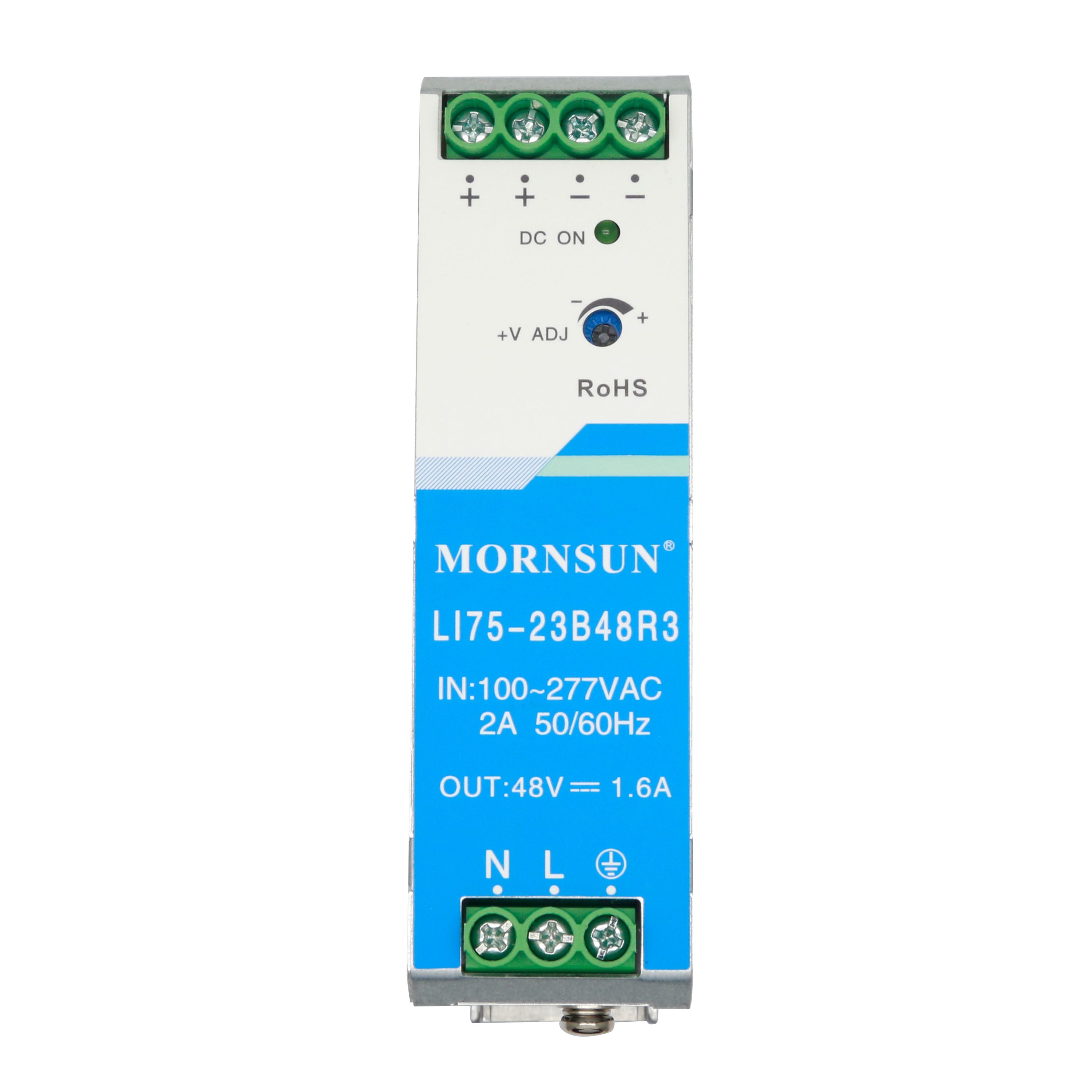 Mornsun LI75-23BxxR3 75W Single Output DIN Rail Power Supply High EMC Immunity for Industrial Automation