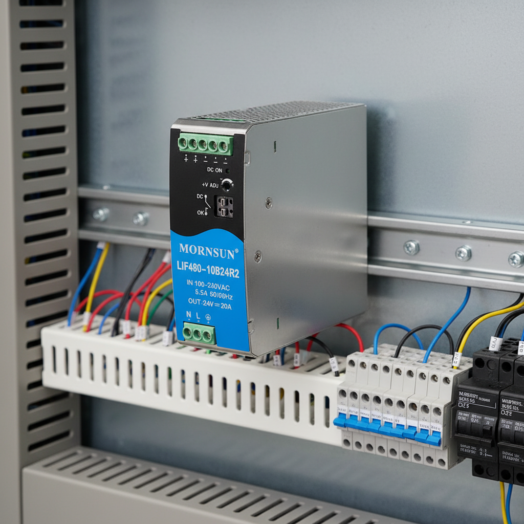 480W 48V 10A Single DIN Rail Power Supply 85-264VAC Input Active PFC DC Signal -40 to +70 for Industrial Automation