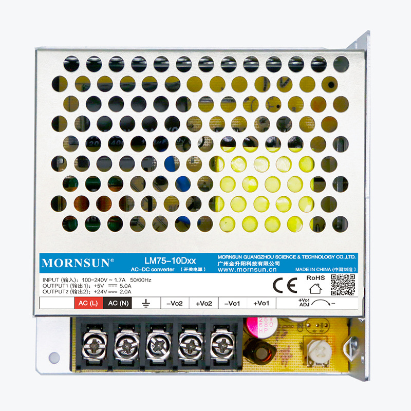 Mornsun LM75-10Dxx 75W Dual Isolated AC/DC Power Supply 90-264VAC/120-373VDC Input EN55032 Class B 82-84% Efficiency for