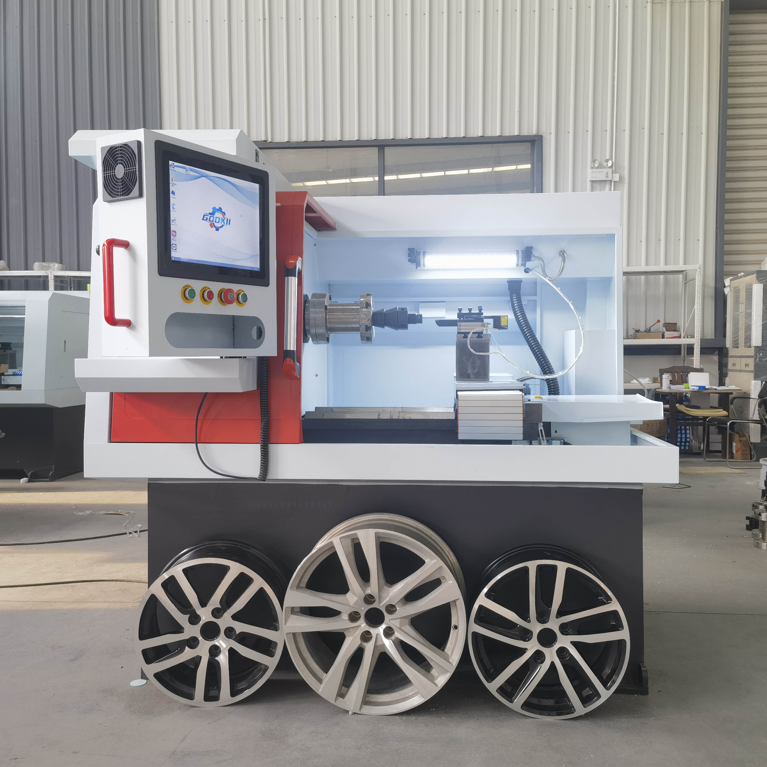 Gookii Heavy Duty Automatic Diamond Cutting Lathe Machine Alloy Wheel Repair Horizontal Wheel Rim Wheel Lathe