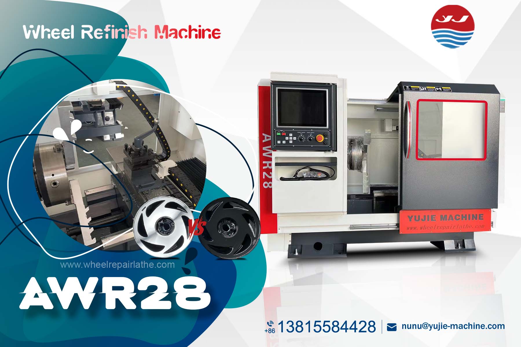 Automatic CNC Lathe Diamond Cutting Machine Chinese Alloy Wheel Rim Repair Lathes AWR28 Flat Bed Horizontal Design