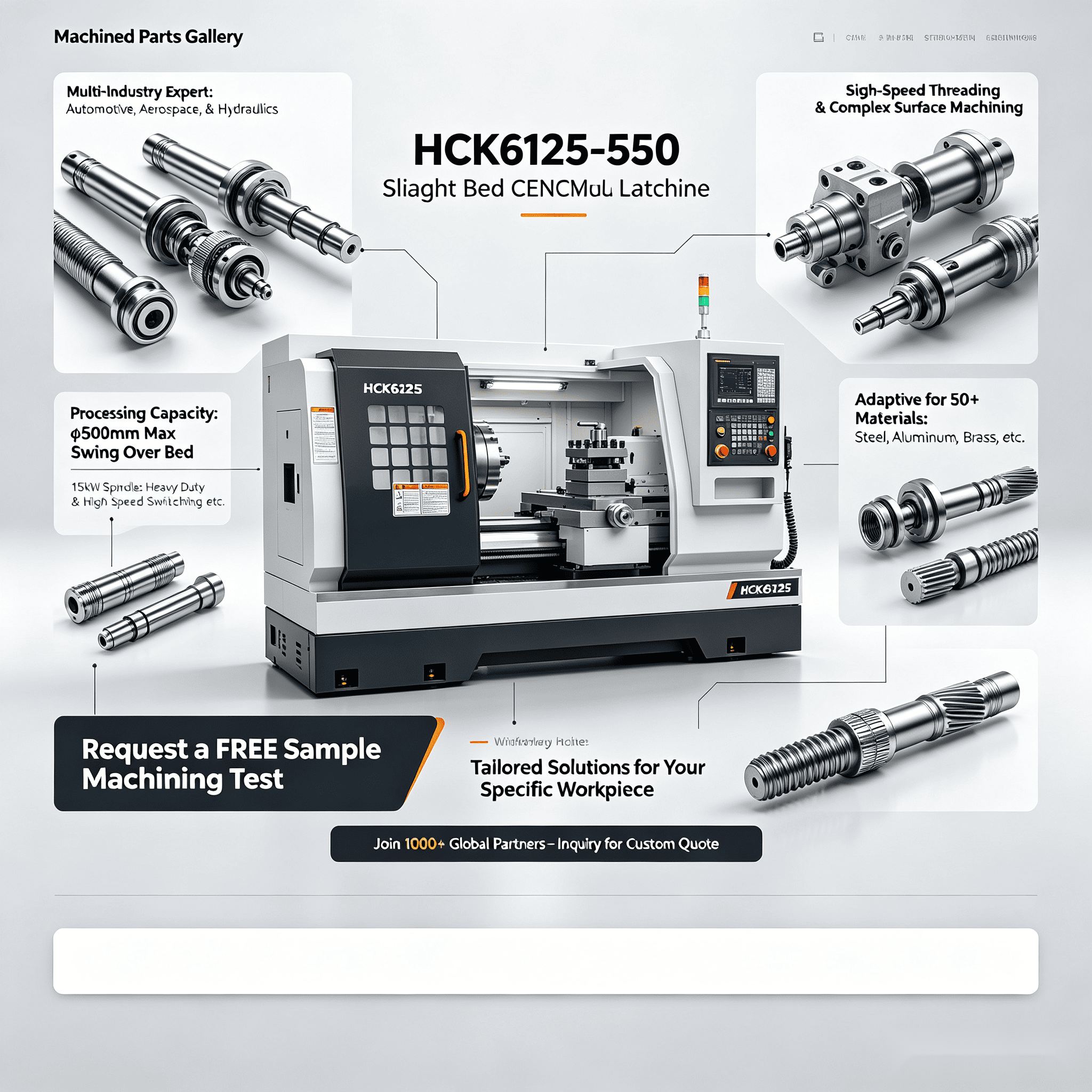 HCK6125-550 Slant Bed Horizontal Turning Machine CNC Lathe Twin Spindle Turn Milling Function for High-Accuracy Metal Machining