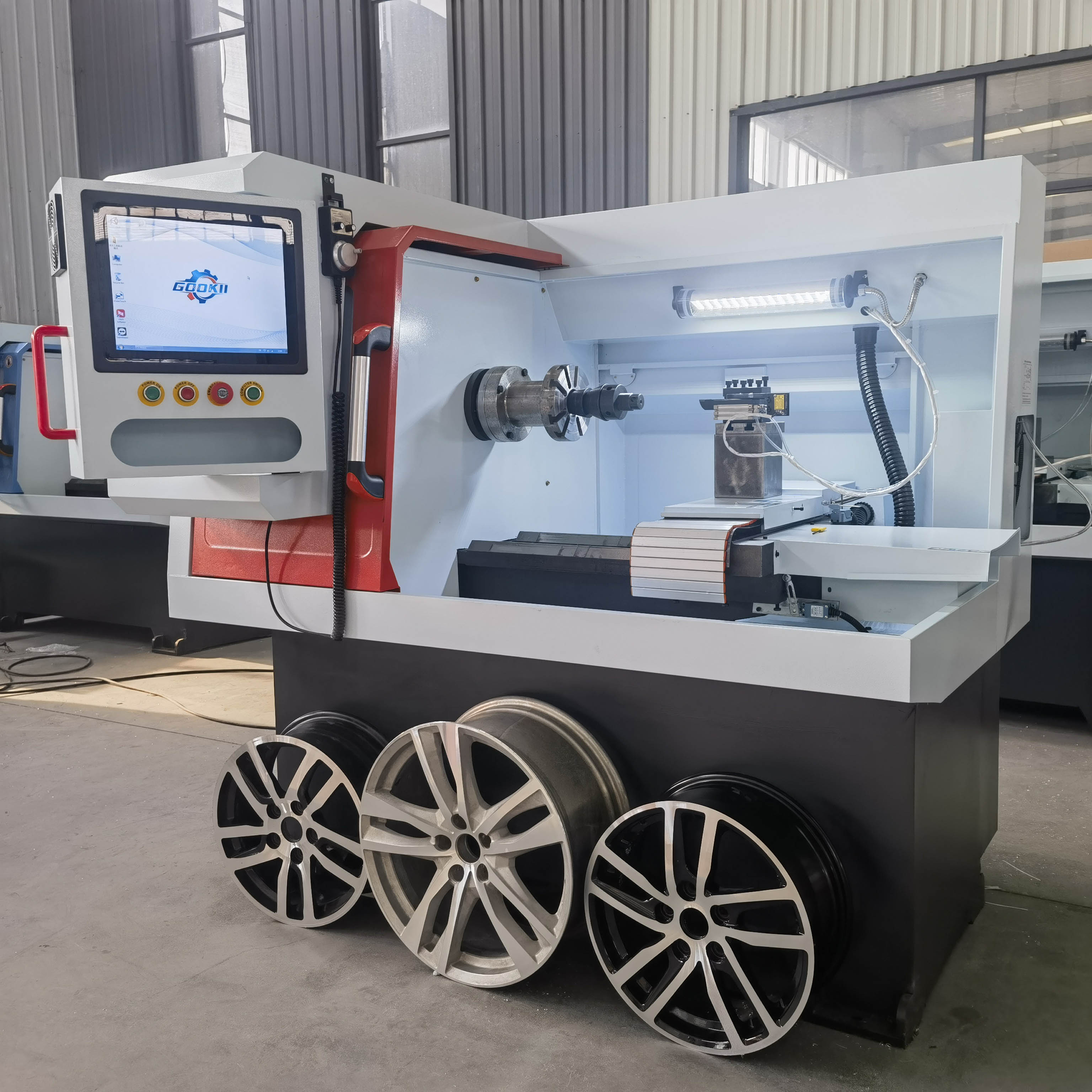 Gookii Heavy Duty Automatic Diamond Cutting Lathe Machine Alloy Wheel Repair Horizontal Wheel Rim Wheel Lathe