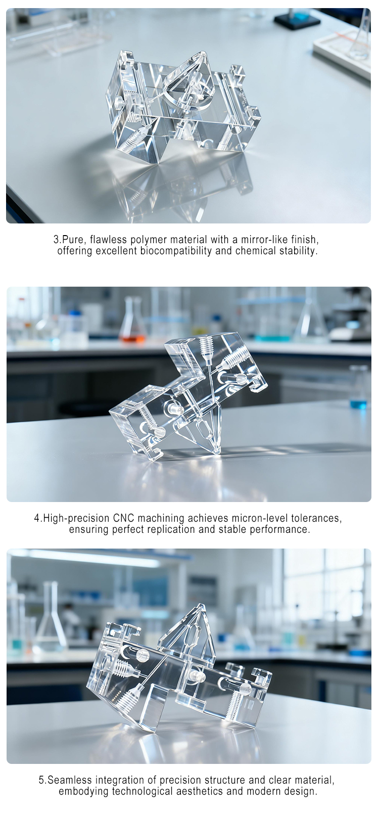 Custom Medical PMMA Acrylic Plexiglass Prototypes 5-Axis Simultaneous CNC Precision Milling Machining Service for Machining