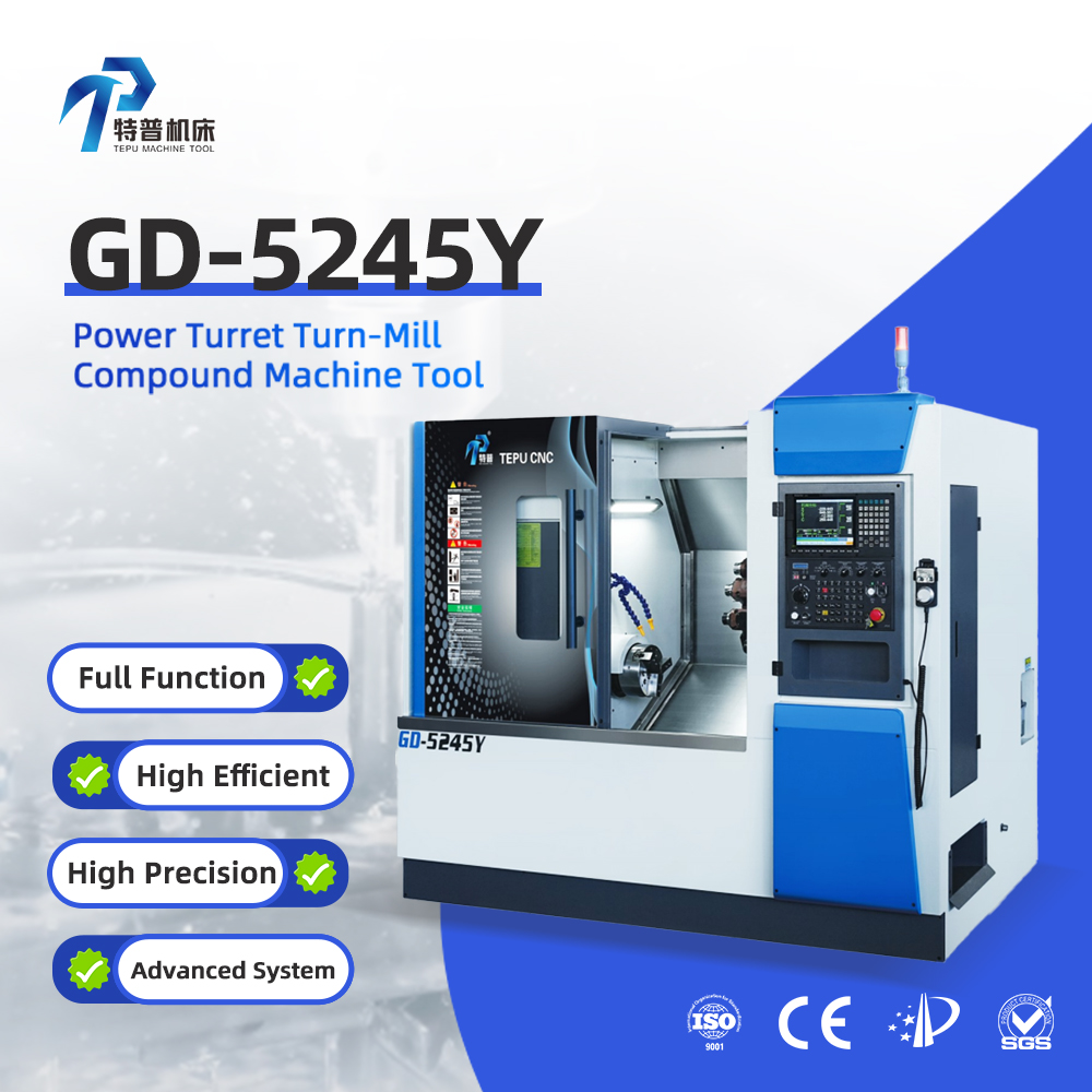 TEPU Multi Functioning 3 Axis A2 Spindle Heavy Duty Cnc Combination Lathe Turning Milling Machine with Live Tooling