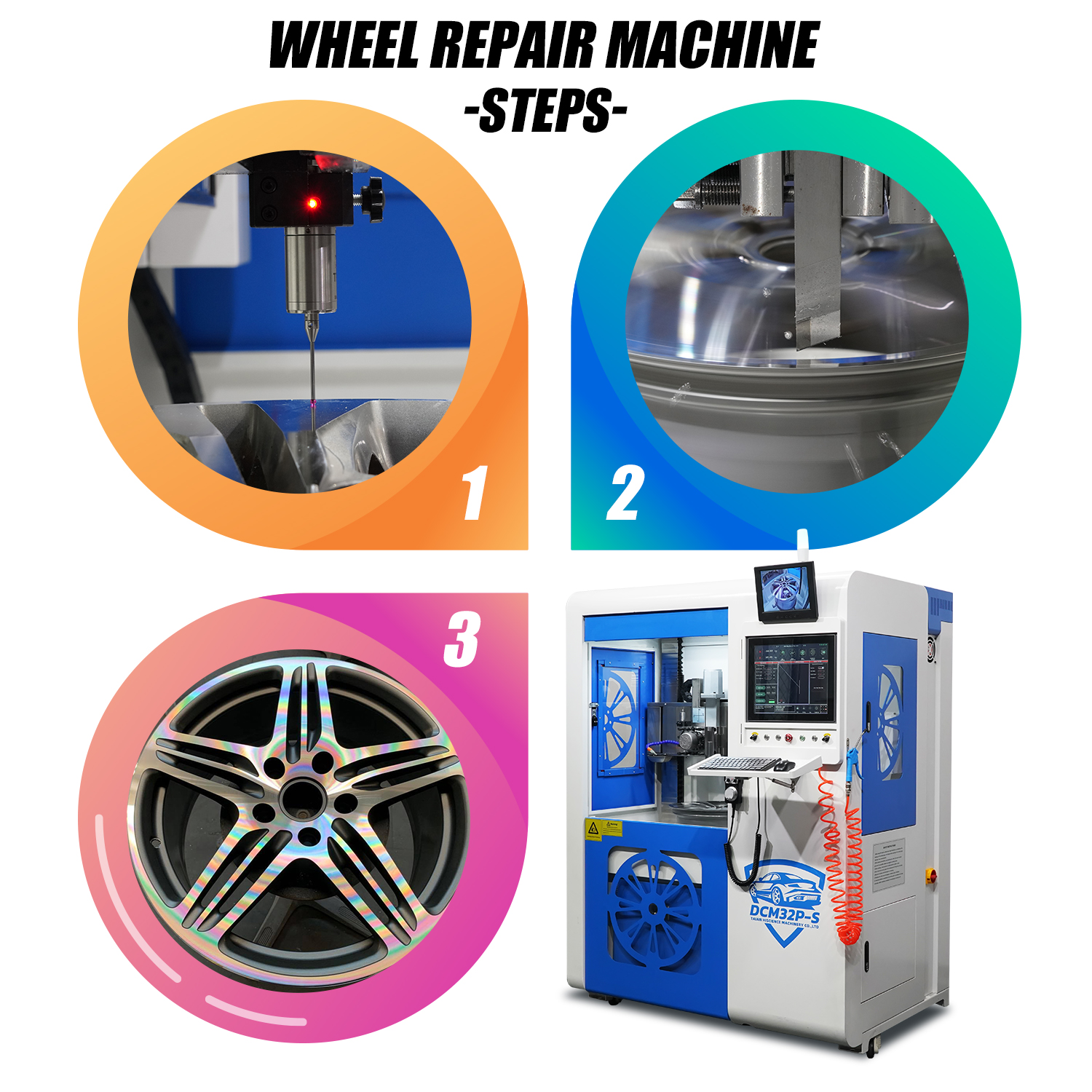 China Vertical Wheel Repair Cnc Lathe with Rim Repair and Lathe Machine Alloy Wheel DCM32P-S