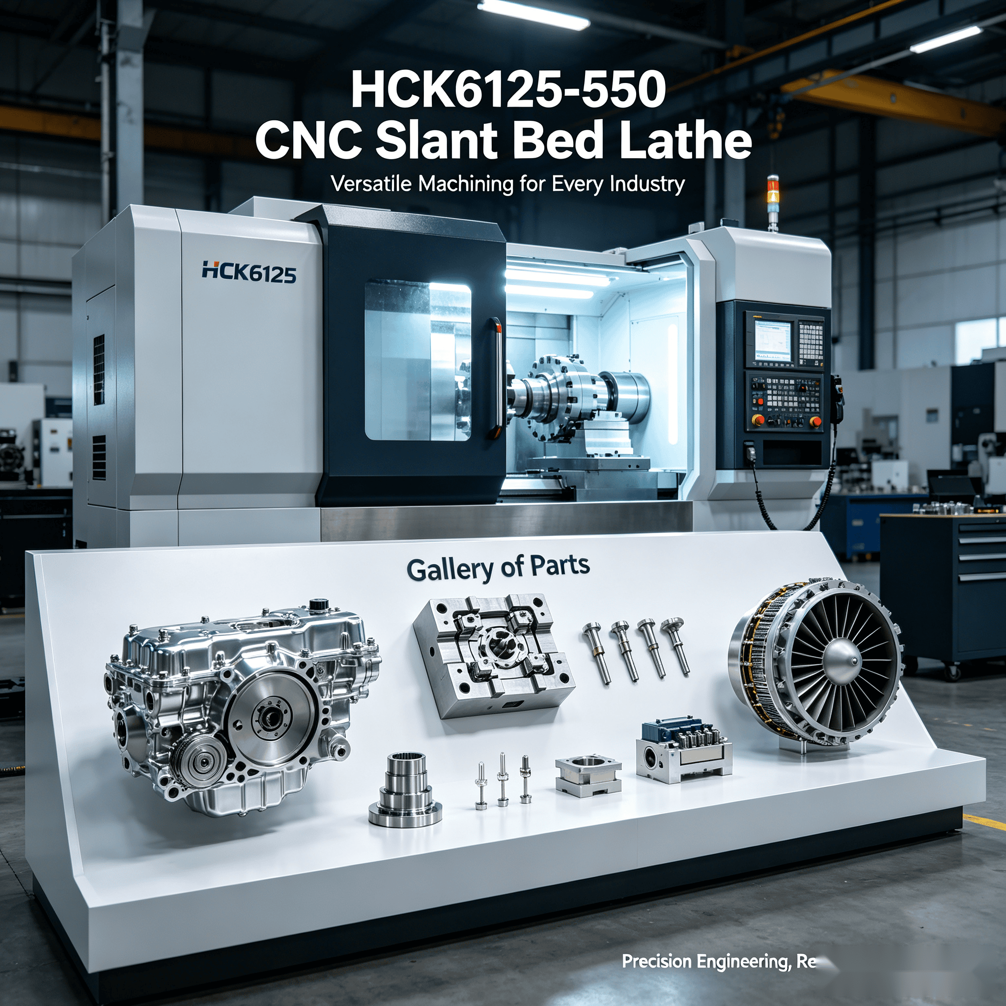 HCK6125-550 Slant Bed Horizontal Turning Machine CNC Lathe Twin Spindle Turn Milling Function for High-Accuracy Metal Machining