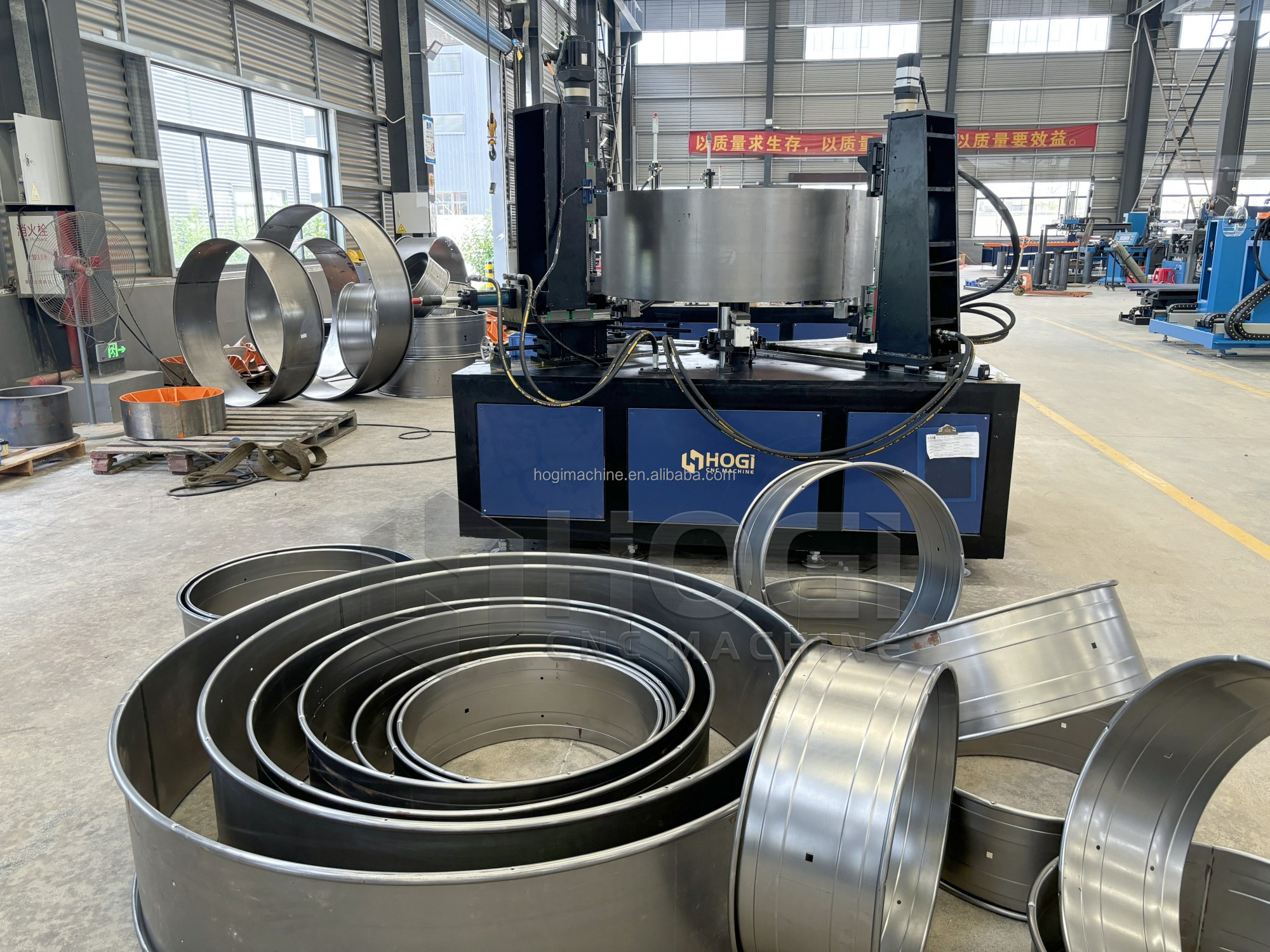 HOGI Fully Automatic Fan Cylinder Flanging Machine Fan Housing Flanging Punching Machine High Speed