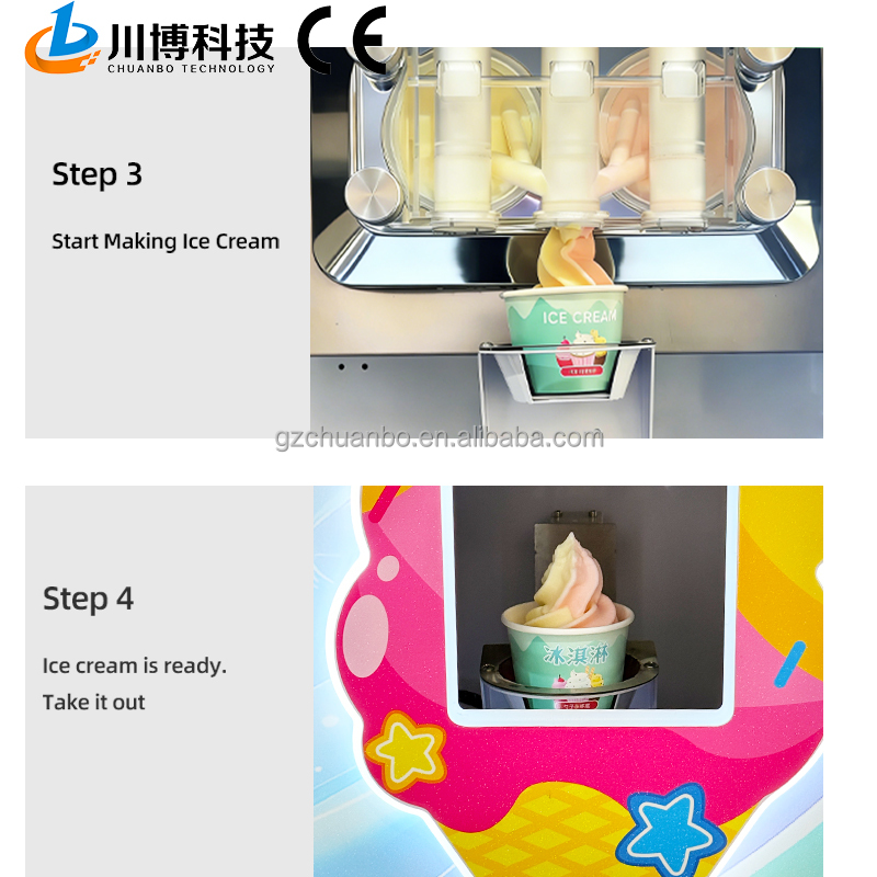 Double-cylinder Soft Ice Cream Vending Machine 21.5-inch Touchscreen SDK Credit Card QR Code Multiple Options 150-200 Pcs