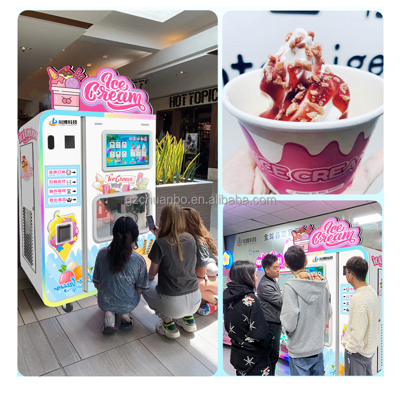 OEM ODM 22-inch Screen Banknote DIY Self-service Dual-flavor 3 Types Jams 16L Water Commercial Ice Cream Vending Machine New