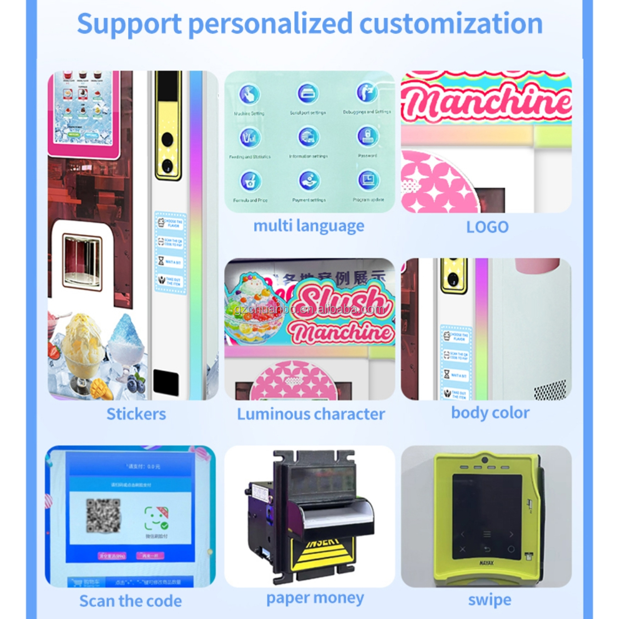 Factory Professional OEM ODM Fully Automatic Slush Smoothie Vending Machine DIY Making Machine SDK POS Integration Custom Color