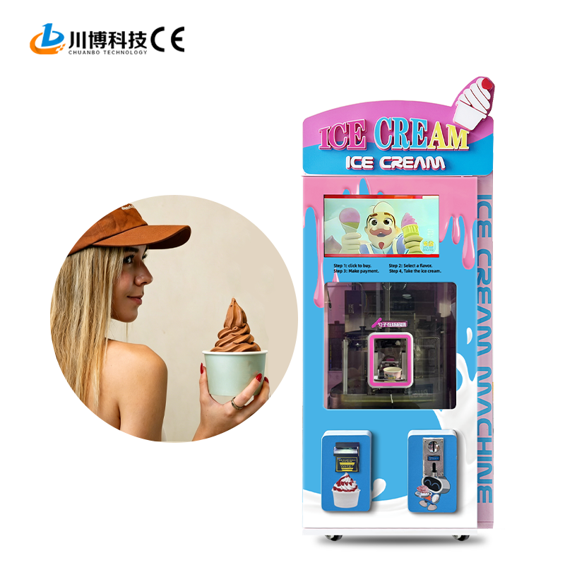 High Profit Making Money Custom Factory Price Fully Automatic Diy Ice Cream Vending Machine Robot with 3 Fruit Jam 2 Toppings
