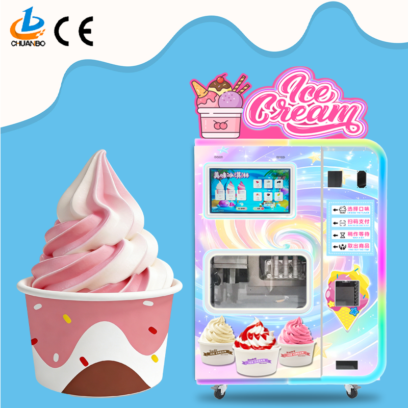 Fully Automatic Robot Coin Operated Cash QR Code Credit Card Smart Soft Robot Ice Cream Vending Machine SDK Compressor Cooling