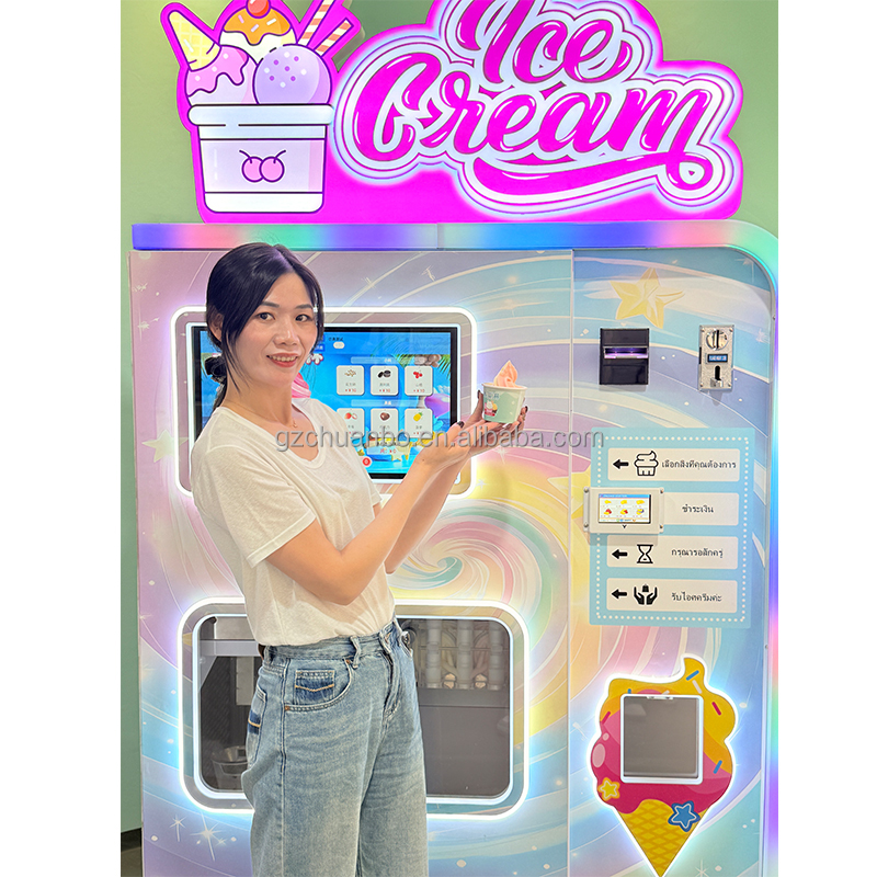 OEM ODM 22-inch Screen Banknote DIY Self-service Dual-flavor 3 Types Jams 16L Water Commercial Ice Cream Vending Machine New