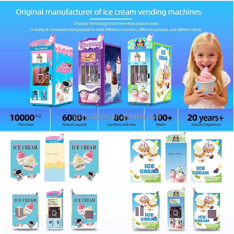 Customize Popular Smart Ice Cream Vending Machine Fully Automatic with Coin Bill Card Payment for Supermarket and Mall Use