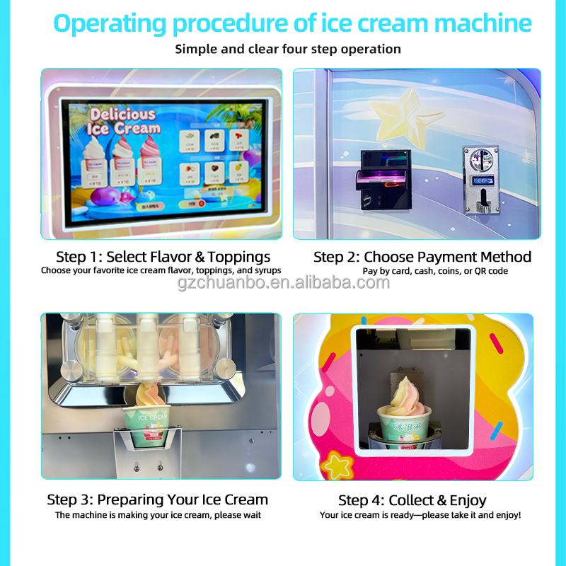 OEM Factory Unattended Retail Solution Soft Serve Fully Automatic Commercial Ice Cream Vending Machine for Kids Park