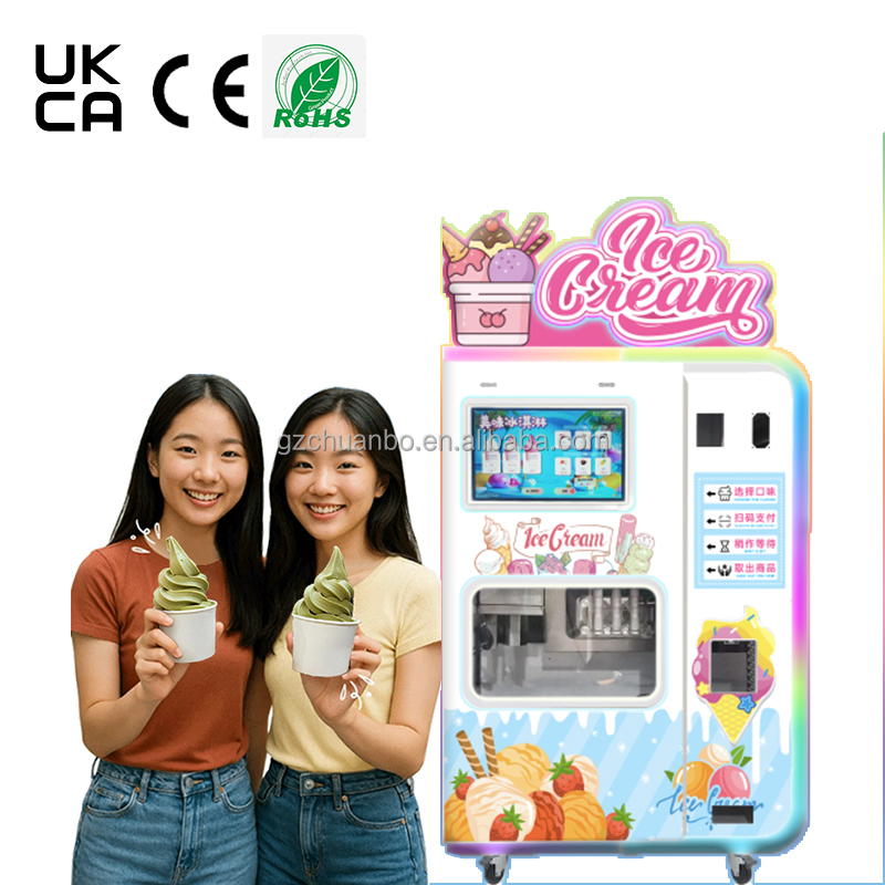 OEM ODM 22-inch Screen Banknote DIY Self-service Dual-flavor 3 Types Jams 16L Water Commercial Ice Cream Vending Machine New