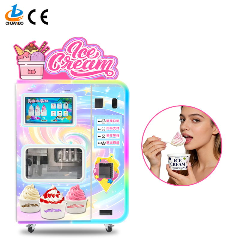 Large Capacity Robot  Fully Automatic Ice Cream QR Code Credit Double-cylinder Ice Cream Vending Machine for Shopping Malls