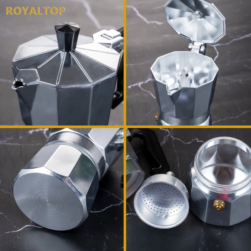 Suppliers Silver Black Red Custom Octagonal Moka Pot Steam Percolator Portable Coffee Maker for Kitchen Gas Stove