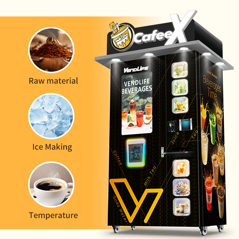 Smart Automatic Ice Maker Hot and Cold Drinking Juice Milk Tea Coffee Vending Machine with Touch Screen Liquid Milkshake Cafe Vending Machine with Card Reader