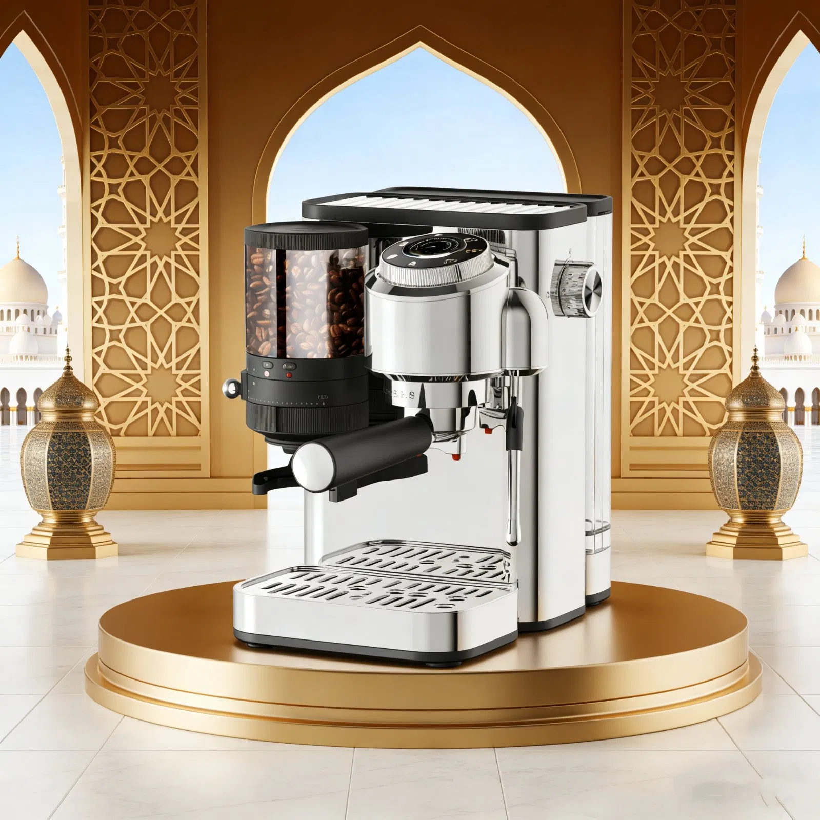 Italian Coffee Maker Semi-Automatic Espresso with Grinder Programmable and Electric Powered for Household Use