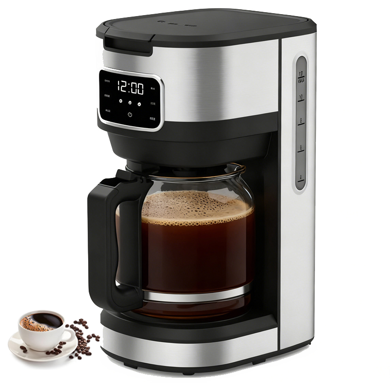900W Automatic 1.5L Glass Pot Drip Coffee Machine with CE Certificate Household Touch Screen Reusable Filter Coffee Maker