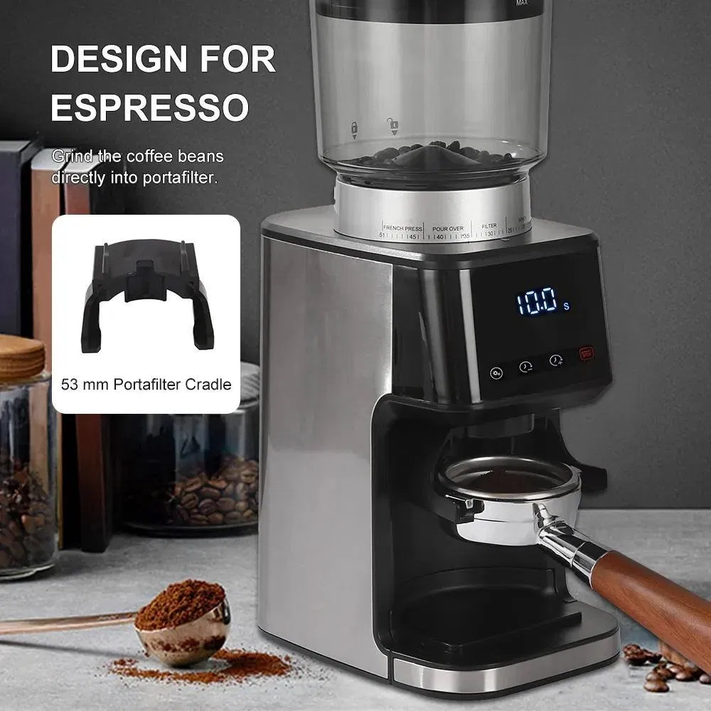 Espresso Coffee Grinder Electric with Precision Timer, Touchscreen, Precise Settings for Home Use, Anti-Static, Stainless Steel