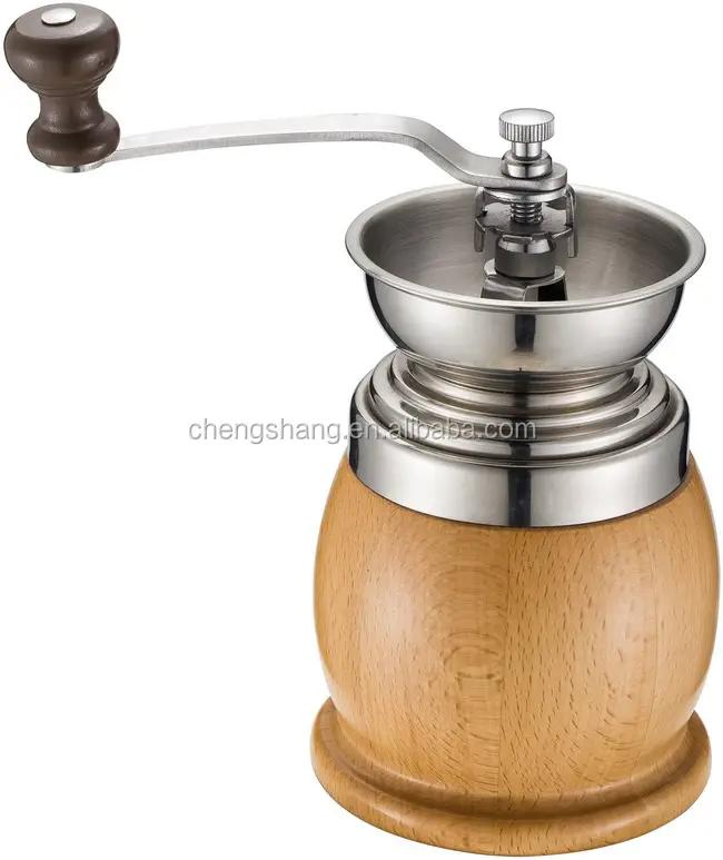 Stainless Steel Manual Wooden Hand Crank Coffee Mill Grinder