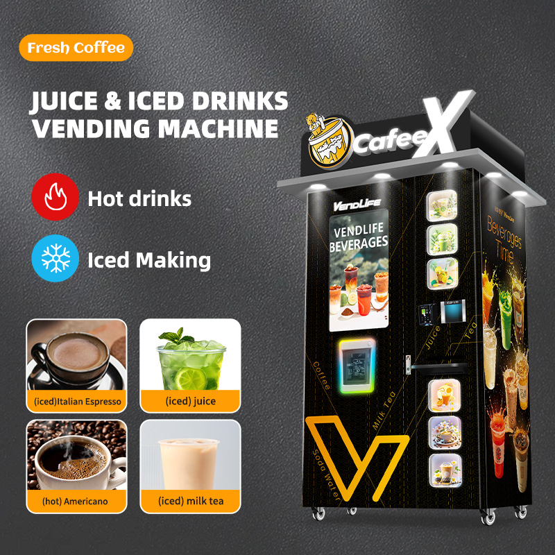 Smart Automatic Ice Maker Hot and Cold Drinking Juice Milk Tea Coffee Vending Machine with Touch Screen Liquid Milkshake Cafe Vending Machine with Card Reader