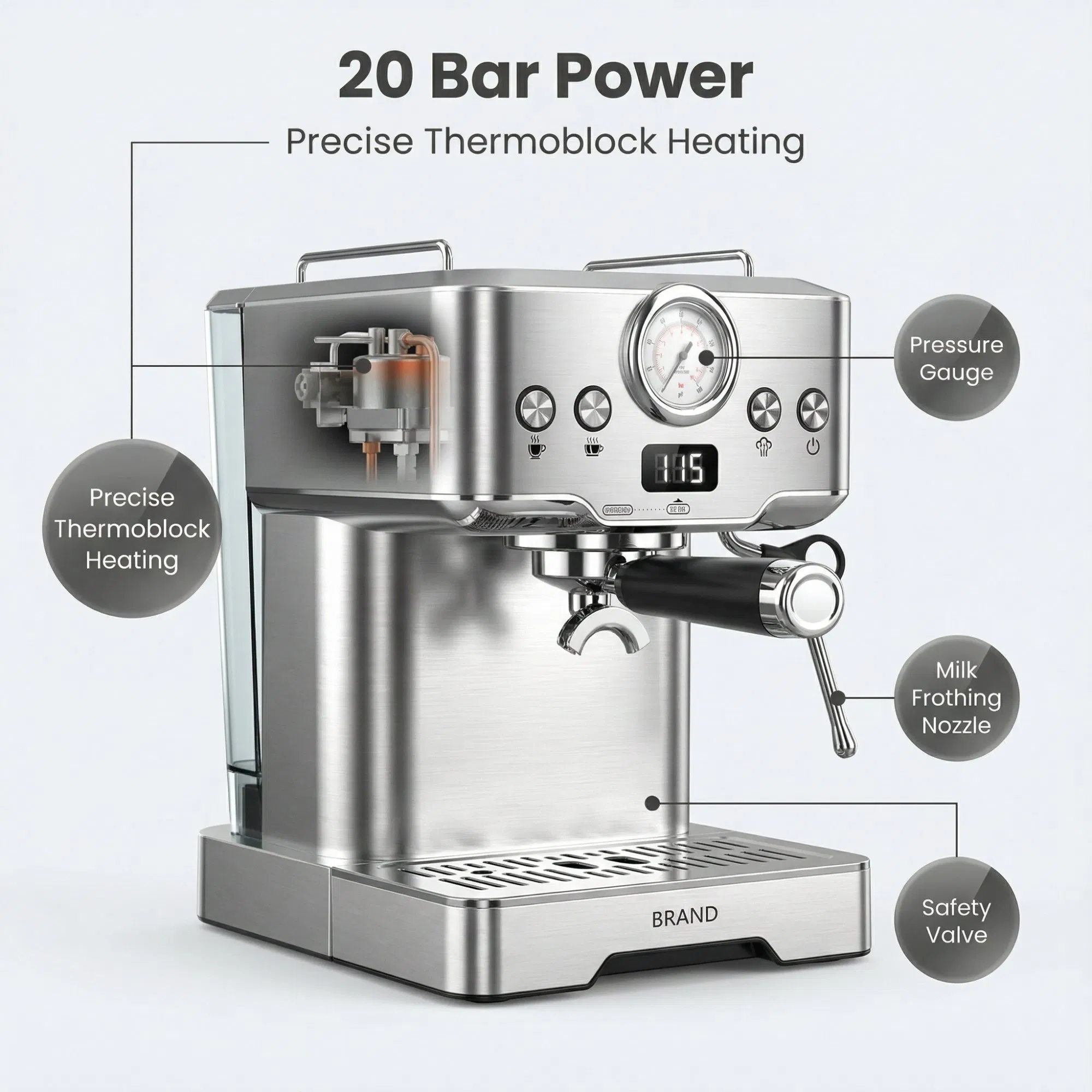 Semi-Automatic Espresso Coffee Machine with 20 Bar Pressure