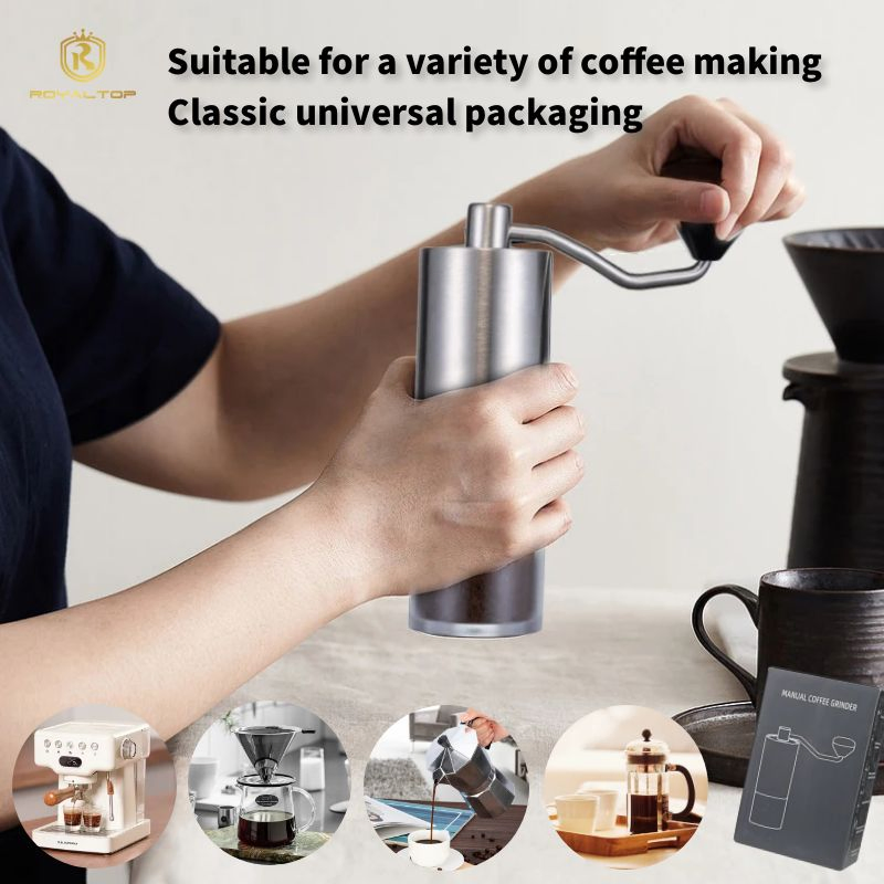 Home Office Travel Portable Crank Handle Vintage Hand Coffee Grinder with Manual Coarseness Settings Ceramic Conical Burr