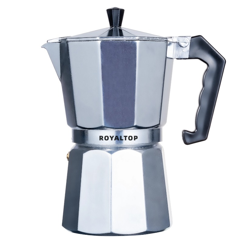 Suppliers Silver Black Red Custom Octagonal Moka Pot Steam Percolator Portable Coffee Maker for Kitchen Gas Stove