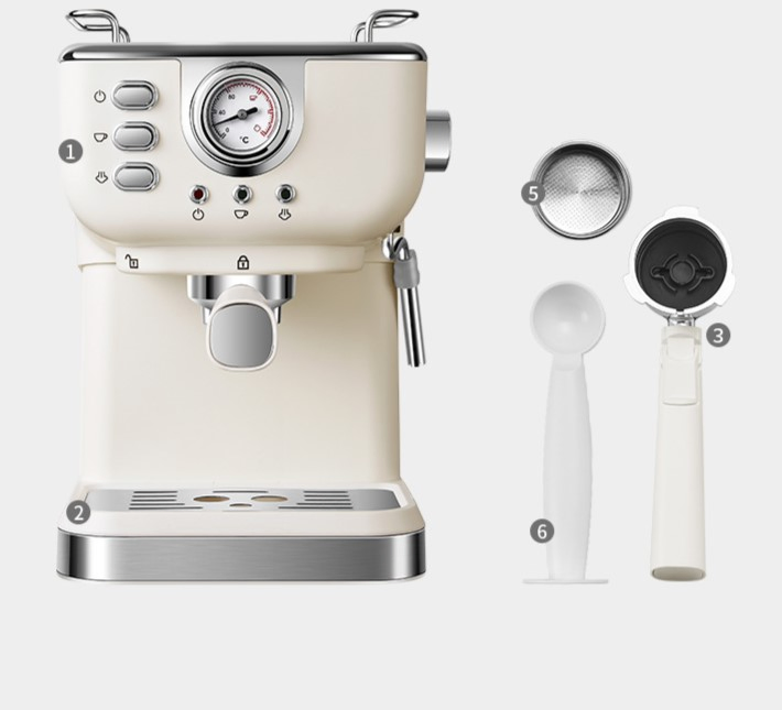 Italian Semi-Automatic Coffee Machine Home Office High Pressure Concentrated Steam Milk Foam Machine with Coffee Pot