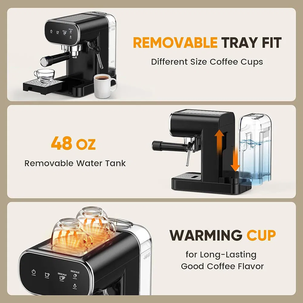 Automatic Bean Cup Coffee Maker with Multifunctional Cappuccino Espresso Machine Double Boiler Electric for Household Hotel