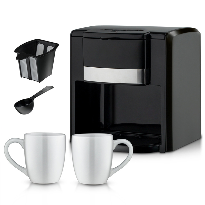 Compact Semi-Automatic Drip Coffee Maker with Double Ceramic Cups for Home Use
