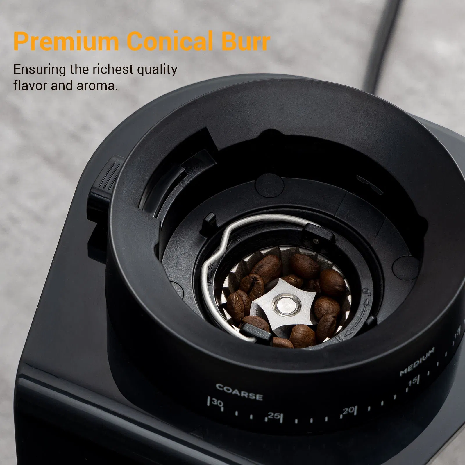 Touch - Screen Coffee Grinder - 160W, 30 Adjustable Grinding Levels, Conical Burrs, Detachable Containers