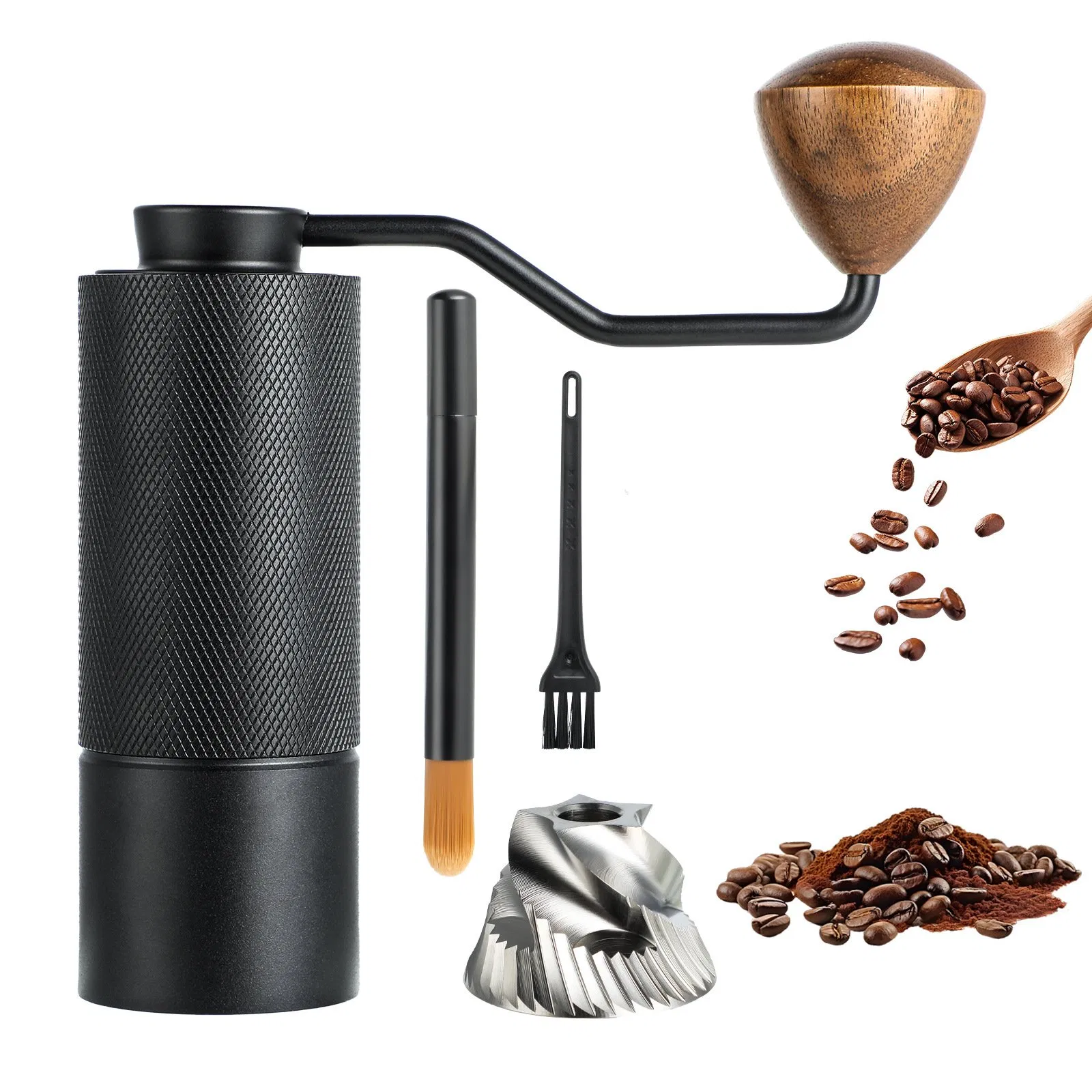 Portable Travel, Camping Home Brewing Adjustable Manual Burr Coffee Grinder Set with Stainless Steel Body and Precise Settings