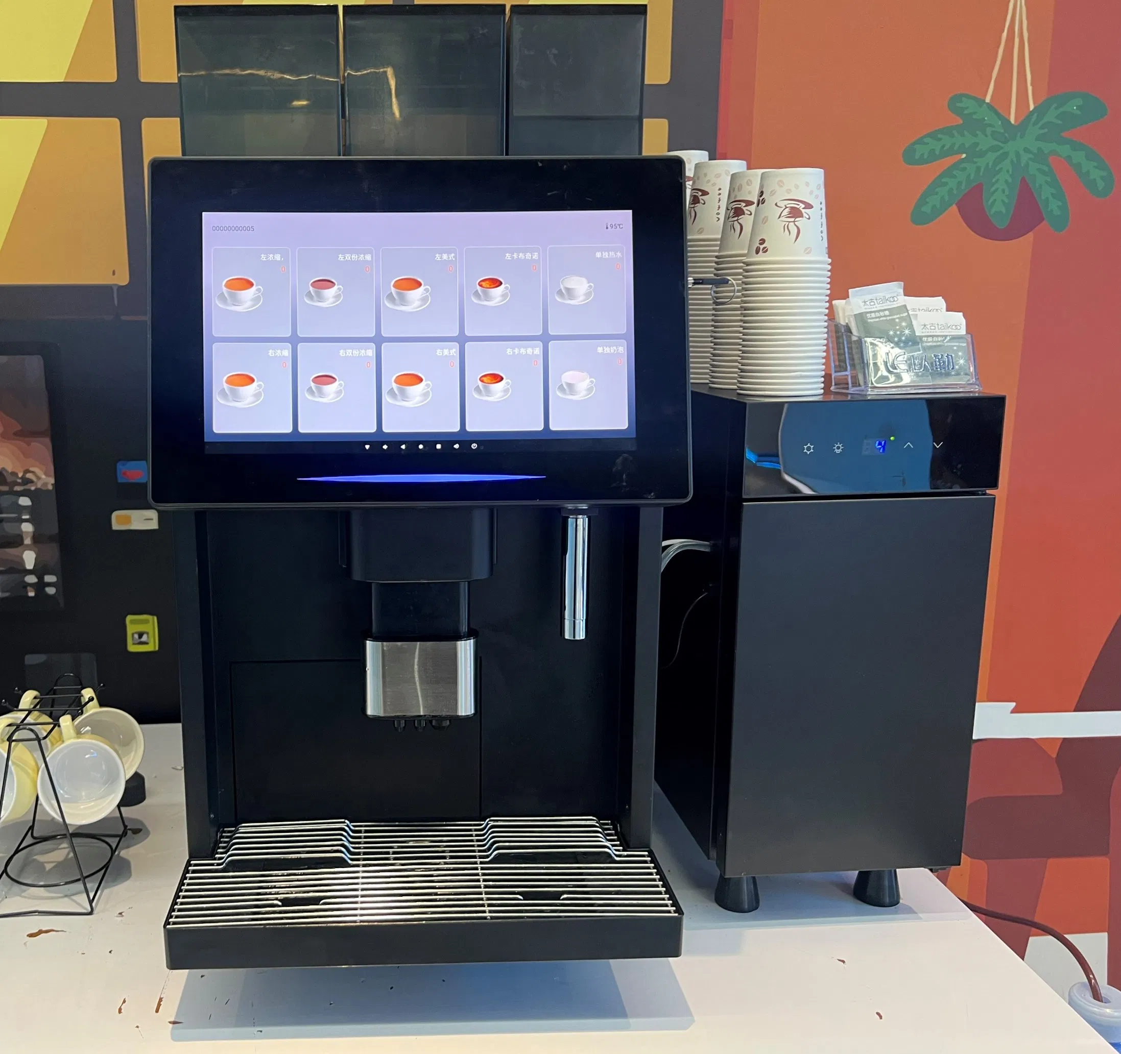 Commercial Smart Table Use Coffee Vending Machine with Optional Fresh Milk Fridge for Office Coffee System with 14 Inch Touch Screen