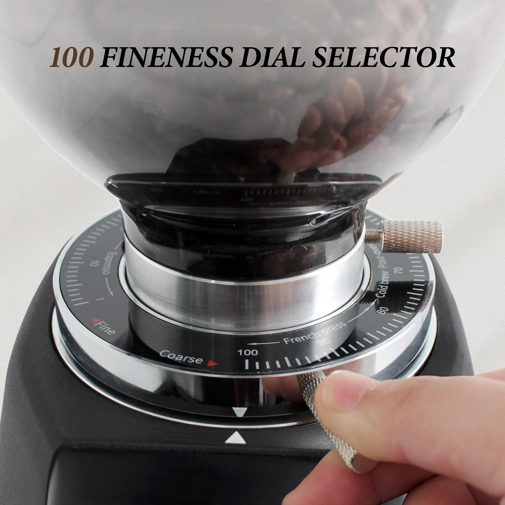 Large 500g Hopper 100 Settings Espresso Grinder Professional 64mm Burr Coffee Grinder