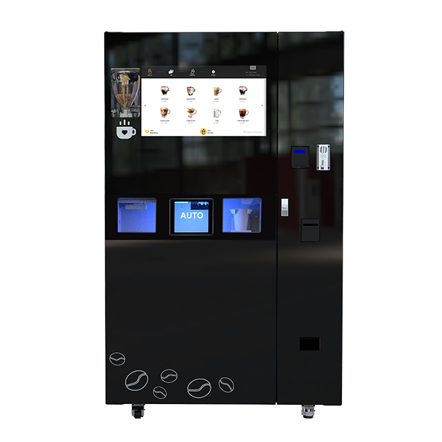 Freshly Ground Coffee Vending Machine with Integrated Ice Maker 24 Hours Commercial Self-Service Coffee Dispenser with 27-Inch Touch Sceen
