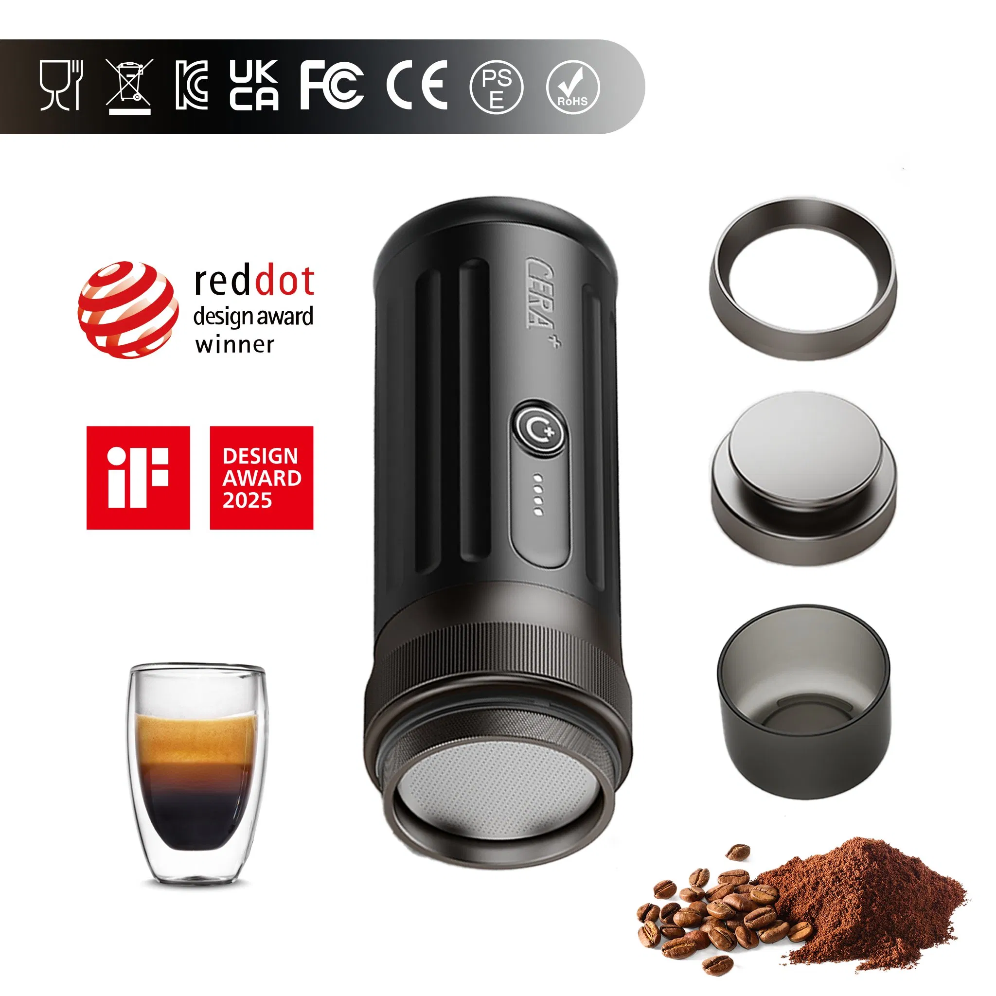 Cera+ Portable Espresso Maker, Electric Mini Coffee Machine for Travel, Camping, Car &amp; Home Use (PCM03-Max)