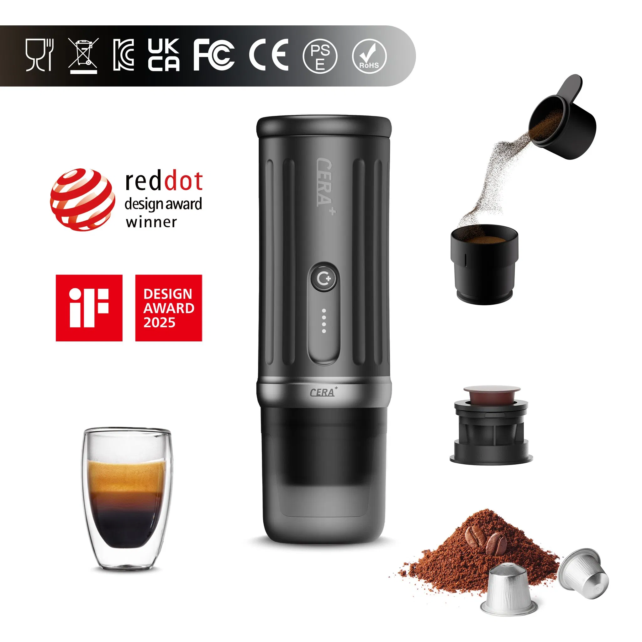 Cera+ Portable Espresso Coffee Maker 20bar USB Electric Car Powered for Travel &amp; Outdoor Use PCM03s