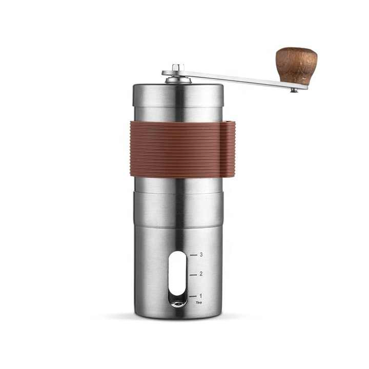 Custom Logo Mini Small Pocket Outdoor Camping Coffee Grinder Adjustable Ceramic Conical Burr Silicone Grip Manual Coffee Grinder