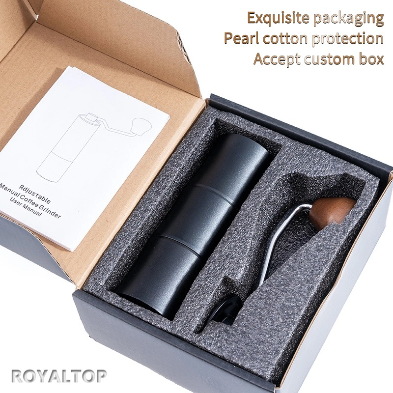 Professional Black All Aluminum Manual Coffee Bean Grinder with 420 Stainless Steel Conical Burrs