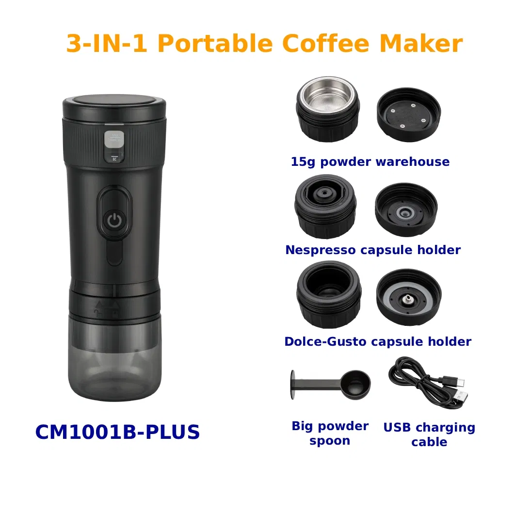 20bar 3-in-1 Portable Rechargeable Capsule Coffee Maker for Nespresso Dolce-Gusto Coffee Powder