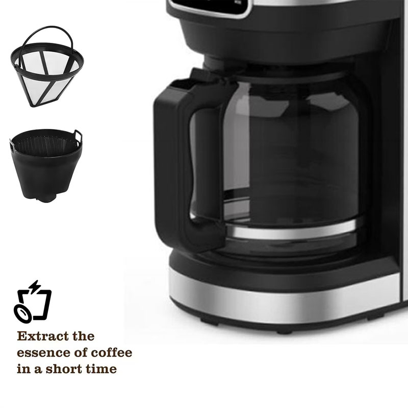900W Automatic 1.5L Glass Pot Drip Coffee Machine with CE Certificate Household Touch Screen Reusable Filter Coffee Maker