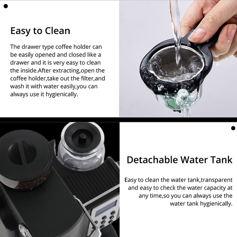 2023 Coffee Grinder Black/Stainless Steel Espresso Coffeemaker Water Pod Drip Coffee Maker